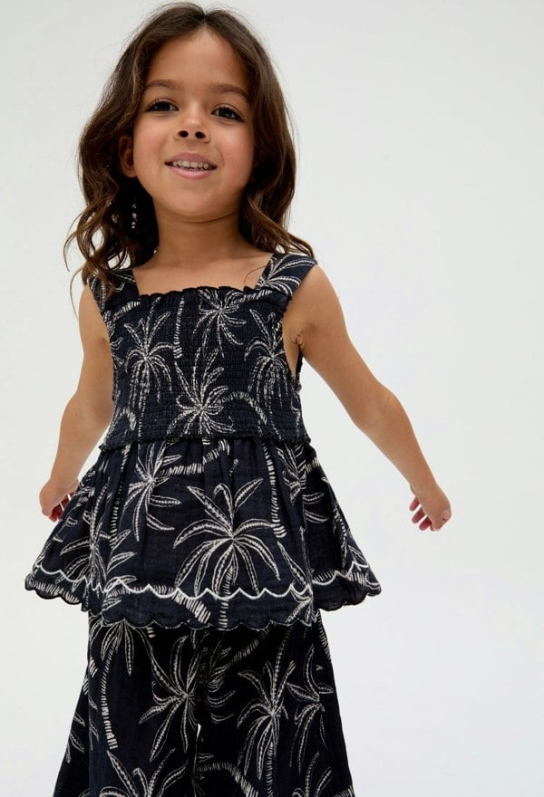 Kids Sia Shirred Floral Print Co-Ord top and trouser Set In Black - image 5
