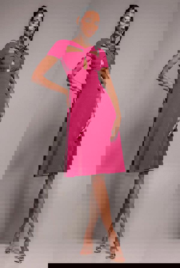 Scuba Crepe Twist Cutout Midi Dress - Hot Pink DR4351
