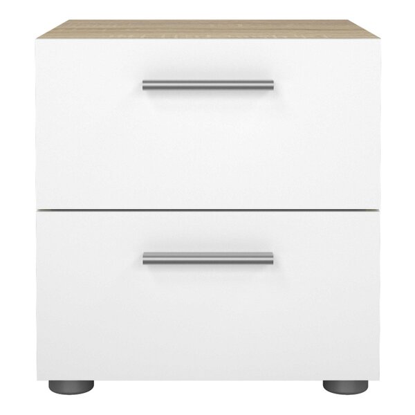 Wyld Haus Daejeon White and Natural Oak Effect Wood Bedside Table 2 Drawers