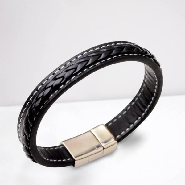 Aye Do Gifts Men's Stitched Black Leather Bracelet