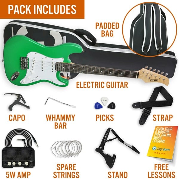 3rd Avenue Full Size Electric Guitar Pack with Bluetooth Amp#Colour_Green