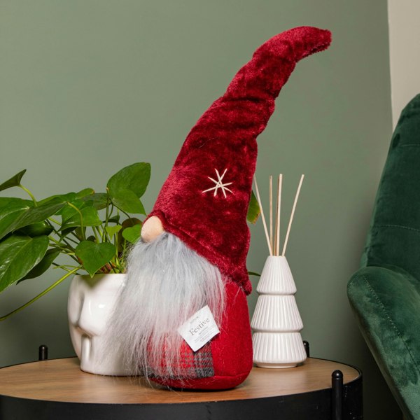 Samuel Alexander 48cm Red Tartan Sitting Christmas Gonk with Snowflake Hat