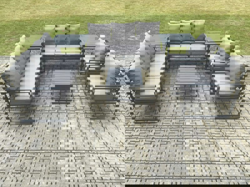Fimous Aluminium Outdoor Lounge Sofa Set Garden Furniture Sets with Square Coffee Table 2 Chairs 2 Side Tables Dark Grey 8 Seater