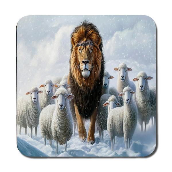 Benjamin Tate Design Lion Leading Sheep Placemats And Coaster Set In Snowy Winter Scene