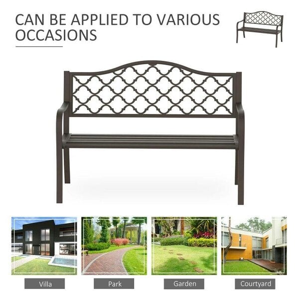 Antique Style Outdoor Cast Iron Front Porch Bench Path Chair Seat, Brown