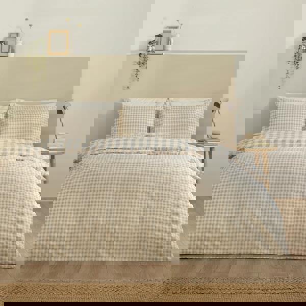 Catherine Lansfield Bamford Gingham Check Reversible Duvet Cover Set Natural