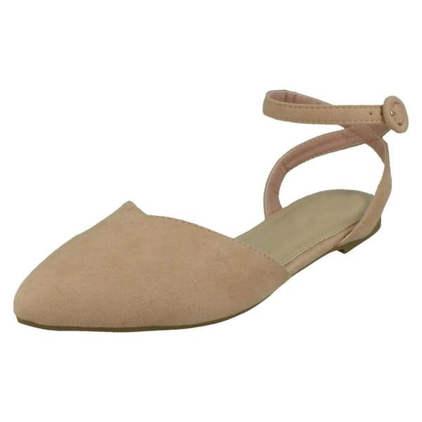Spot On Ladies Spot On Flat Pointed Toe Ankle Strap Shoes F80538