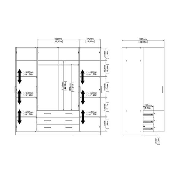 Furniture To Go Sprint Wardrobe with 4 Doors + 3 Drawers in Jackson Hickory
