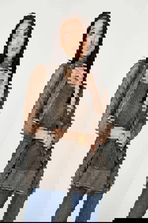 Brown | Sparkly Mesh Scarf Detail Layered Top : Model is 5'9"/175 cm and wears UK8/EU36/US4/AUS8