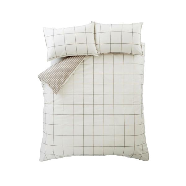 Bianca Brushed Regal Check Cotton Reversible Duvet Cover Set Mole