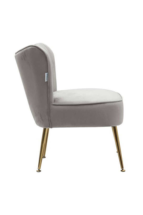 Living and Home Grey Velvet Armless Wingback Accent Chair with Gold Metal Legs