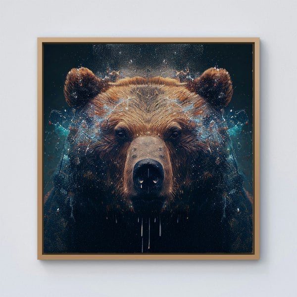 Warren Reed Brown Bear Face Splash Art Framed Canvas