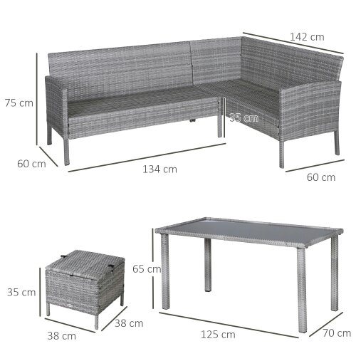 Wyld Haus Mora Rattan 7 Seater Outdoor Dining Set with Sofa 2 Footstools and Rectangular Table