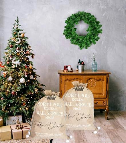 6cm Beige Hessian Christmas Sack with North Pole Express Print and Drawstring Closure image 7