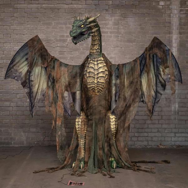 Samuel Alexander 7ft Giant Sized Dark Forest Dragon Halloween Animatronic Decoration with LED Eyes