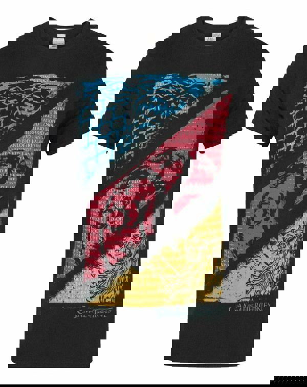 Game of Thrones Mens Black House Stark, House Targaryen, House Lannister Short Sleeved T-Shirt