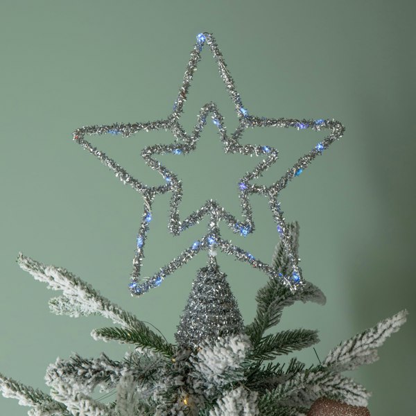 Samuel Alexander 28cm Battery Powered Silver Christmas Star Tree Topper with Blue Multi-Action LEDs