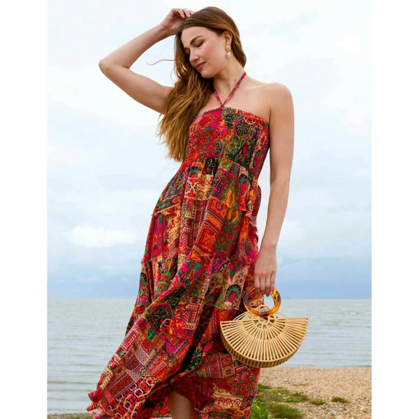 Blue Vanilla Tiered Halter Neck Dress
