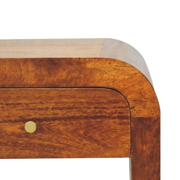 Wyld Haus Kahuku Chestnut Mango Wood Curved Bedside Table with Drawer