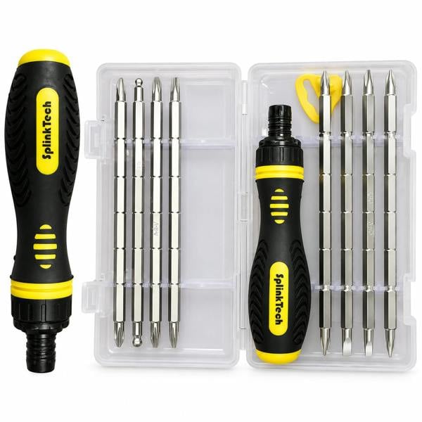 ATEK 8 Piece Ratchet Screwdriver Set Long Phillips Flat Bits Repair Tool Kit
