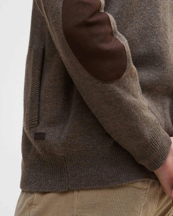 Barbour Essential Zip Thru Elbow-Patch Cardigan - Dark Stone