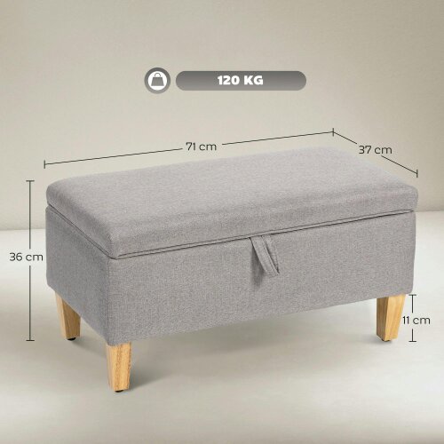 Wyld Haus Solo Linen Light Grey Storage Footstool With Storage Natural Wooden Legs