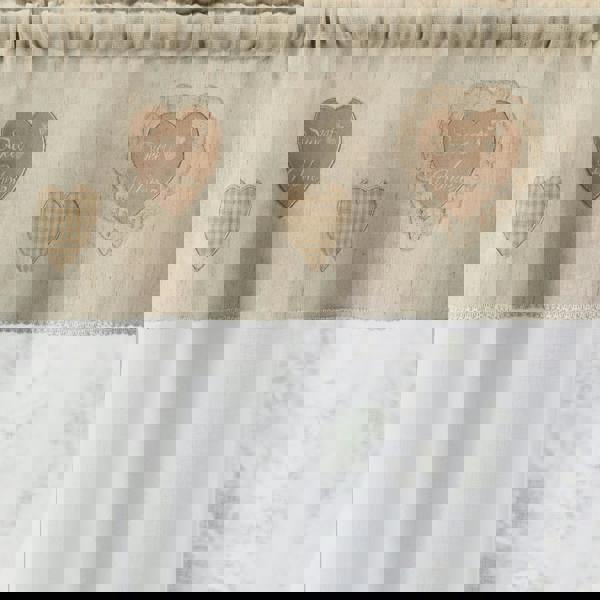 Tyrone Textiles Sweetheart Embroidered Heart Kitchen Window Set Curtain Pair With Matching Tie Backs