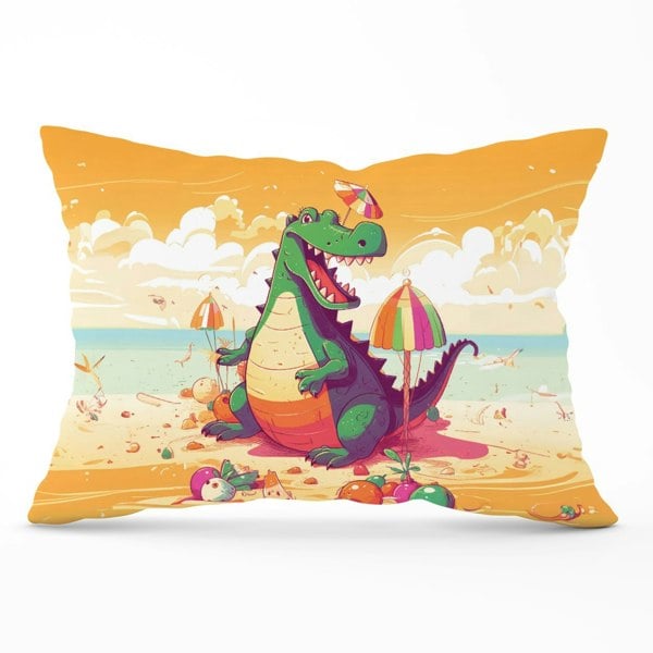 Warren Reed Crocodile On A Beach Holiday Cushions