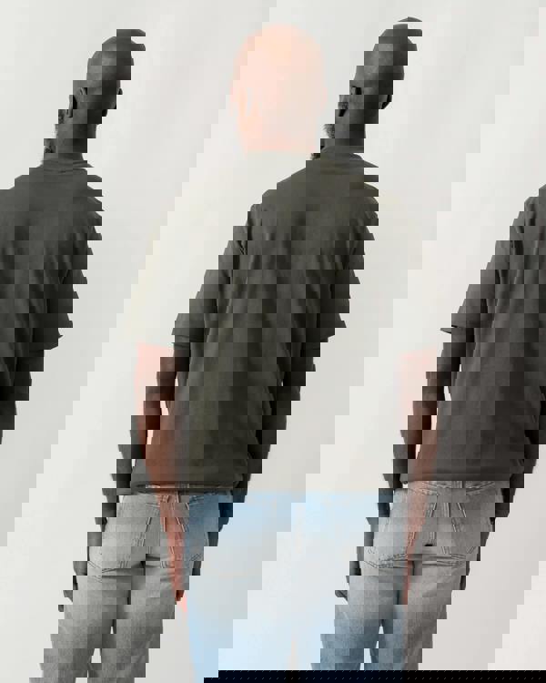 back shot of a Model wearing an Armani Exchange Mens T-Shirt with Tonal Milano/New York Logo in Chimera