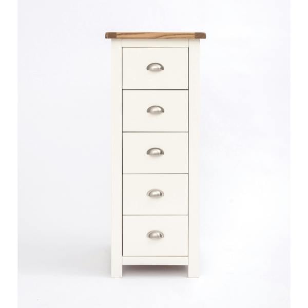 Lovere 5 Drawer Narrow Chest of Drawers Chrome Cup Handle
