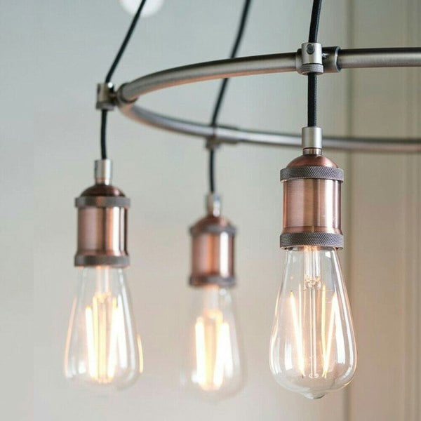 Multi Light Ceiling Pendant AGED COPPER 6 Lamp Industrial Chandelier Bulb Holder Loops