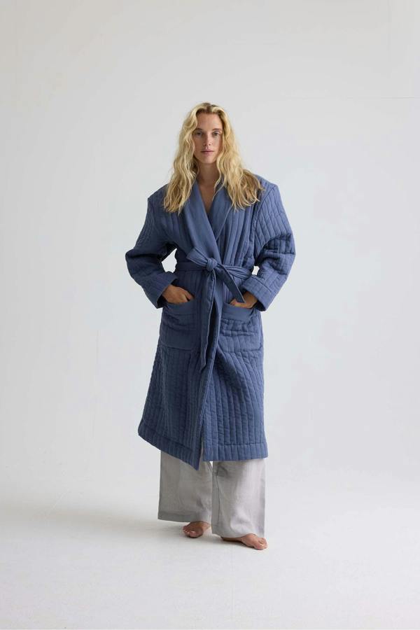 Pretty You London Quilted Cotton Robe In Folkestone Grey