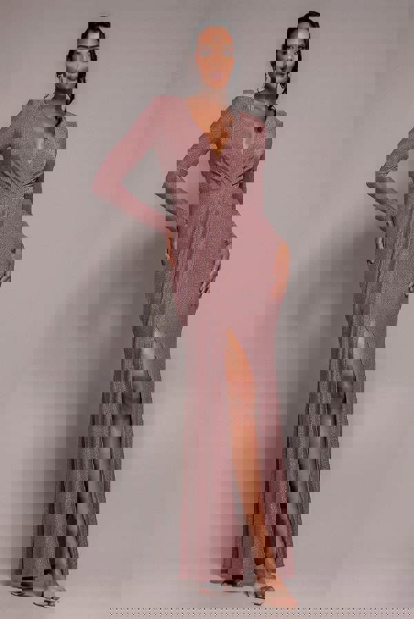 Front Crossover Lurex Split Maxi - Rose DR3314