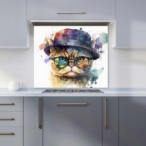 Warren Reed - Designer Shorthair Cat With Glasses Splashart Kitchen Splashback