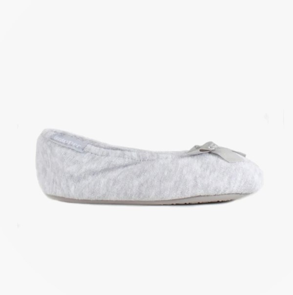 Totes Isotoner STRETCH TERRY BOW Womens Ballerina Slippers Grey
