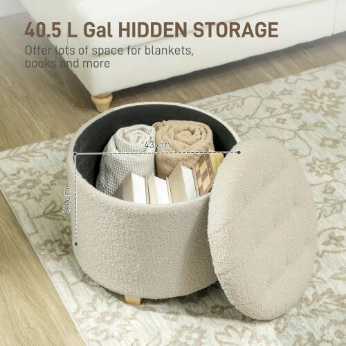 Wyld Haus Fimi Boucle Cream White Storage Ottoman Diamond Tufted Lid Teddy Fleece