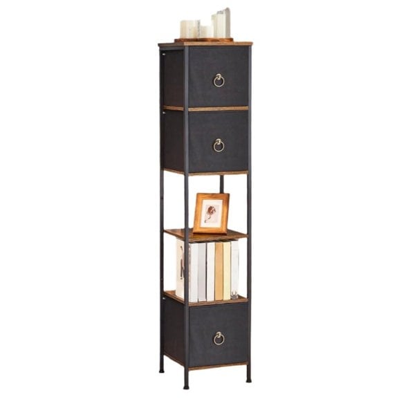 Modcraft Tall Narrow Corner Storage Cabinet – 3 Fabric Drawers & 2 Open Shelves, Slim Bathroom Unit