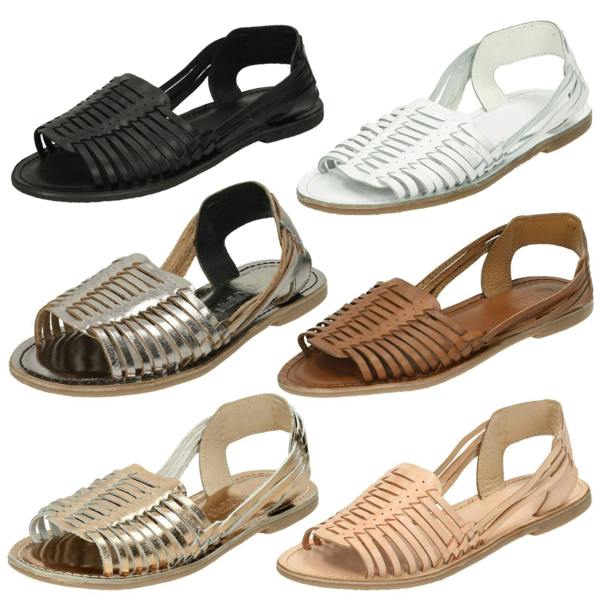 Leather Collection Ladies Leather Collection Flat Weaved Slingback Sandal