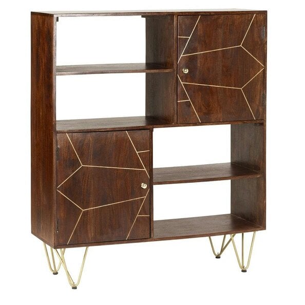 Wyld Haus Bandung Dark Mango Wood and Gold Storage Cabinet 4 Shelves 2 Doors