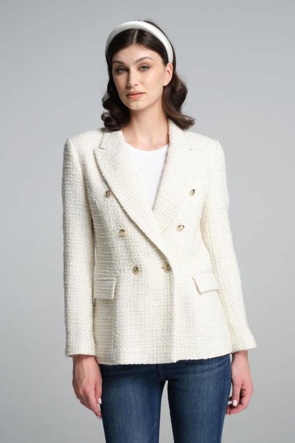 Rumour London Cambon wool-blend boucle tweed blazer in cream