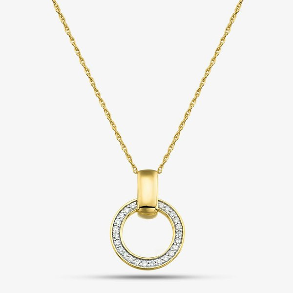T. H. Baker Gold Plated Certified 0.15ct Lab Grown Diamond Circle Pendant Necklace LGP47087