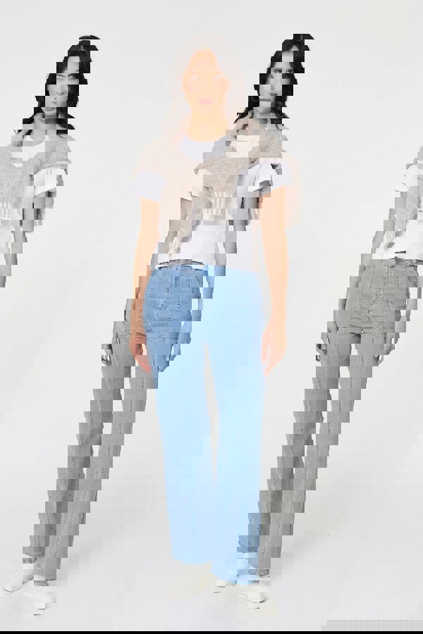 Blue | High Waist Pocket Detail Straight Jeans
