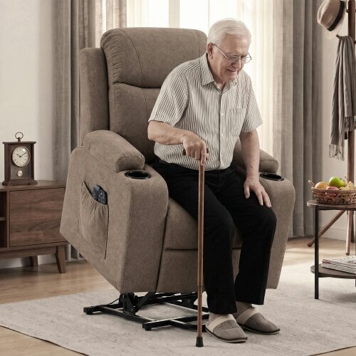 HOMCOM Riser Recliner Chair with Massage and Heat for Elderly - Brown