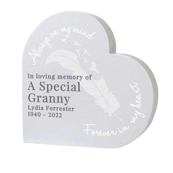 Personalised Memento Company Personalised Feather Free Standing Heart Ornament