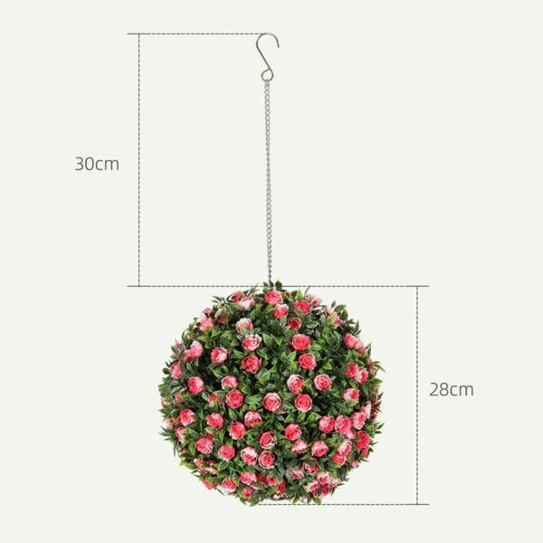 Dyzi Set of 2 Artificial Rose Topiary Balls 28cm Hanging Faux Plants