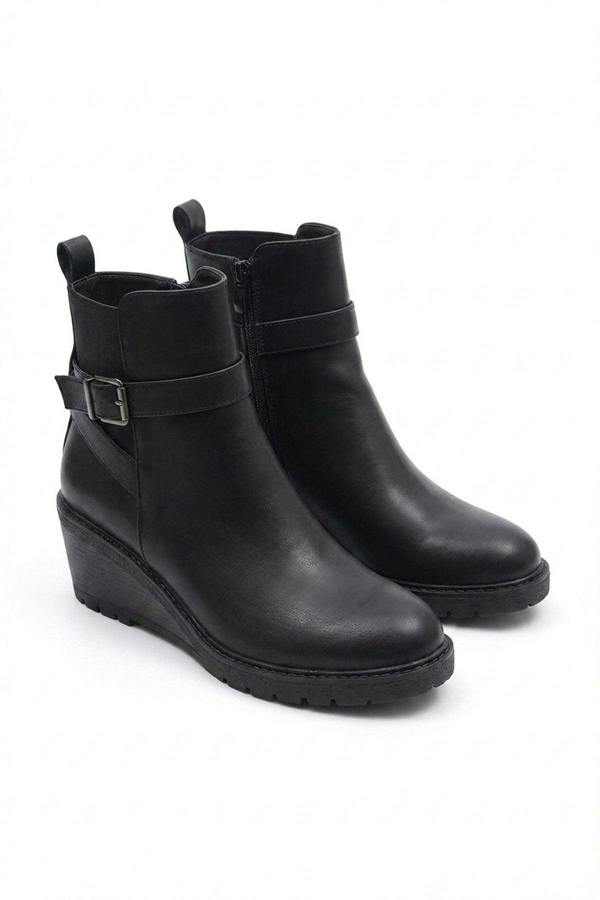 Isabel Side Zip Low Wedge Chelsea Ankle Boots - Black_wb