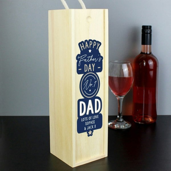 Personalised Memento Company Personalised Happy Father's Day No. 1 Dad Wooden Wine Bottle Box