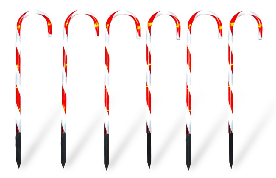 Xmas Haus Outdoor LED Candy Canes Stake Pack of 6, Inc Timer