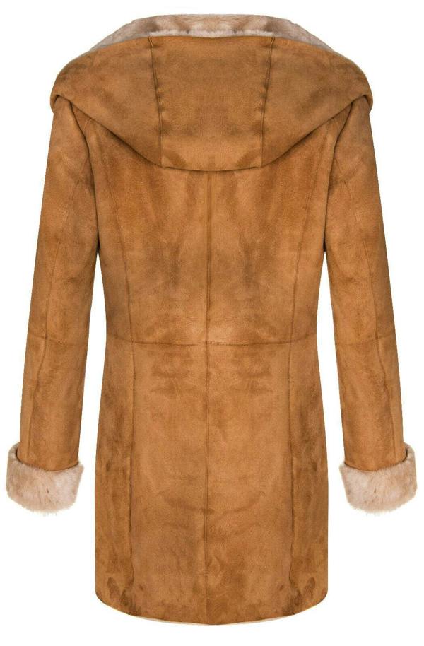 Infinity Leather Womens Merino Sheepskin Hooded Coat-Antioch
