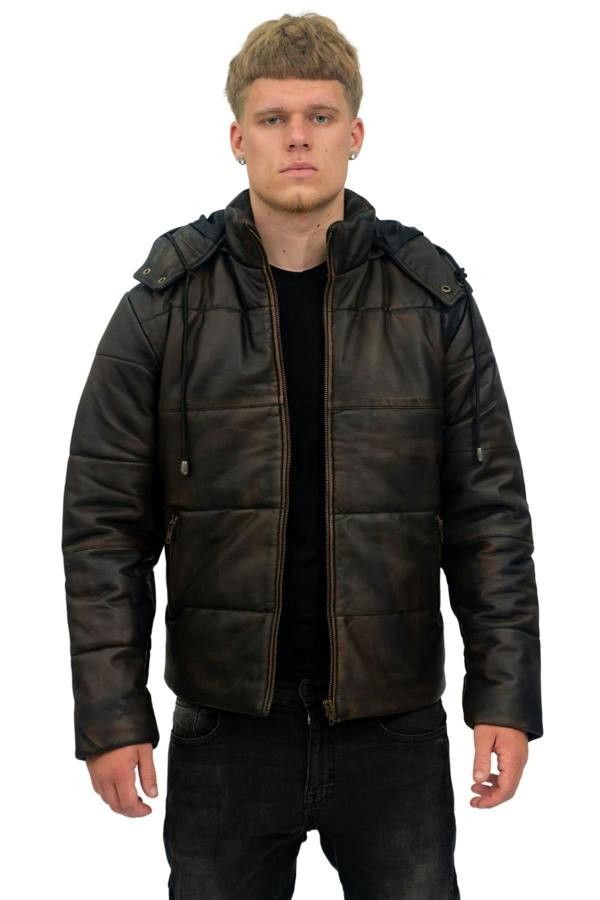 Infinity Leather Mens Puffer Leather Bomber Jacket-Augsburg